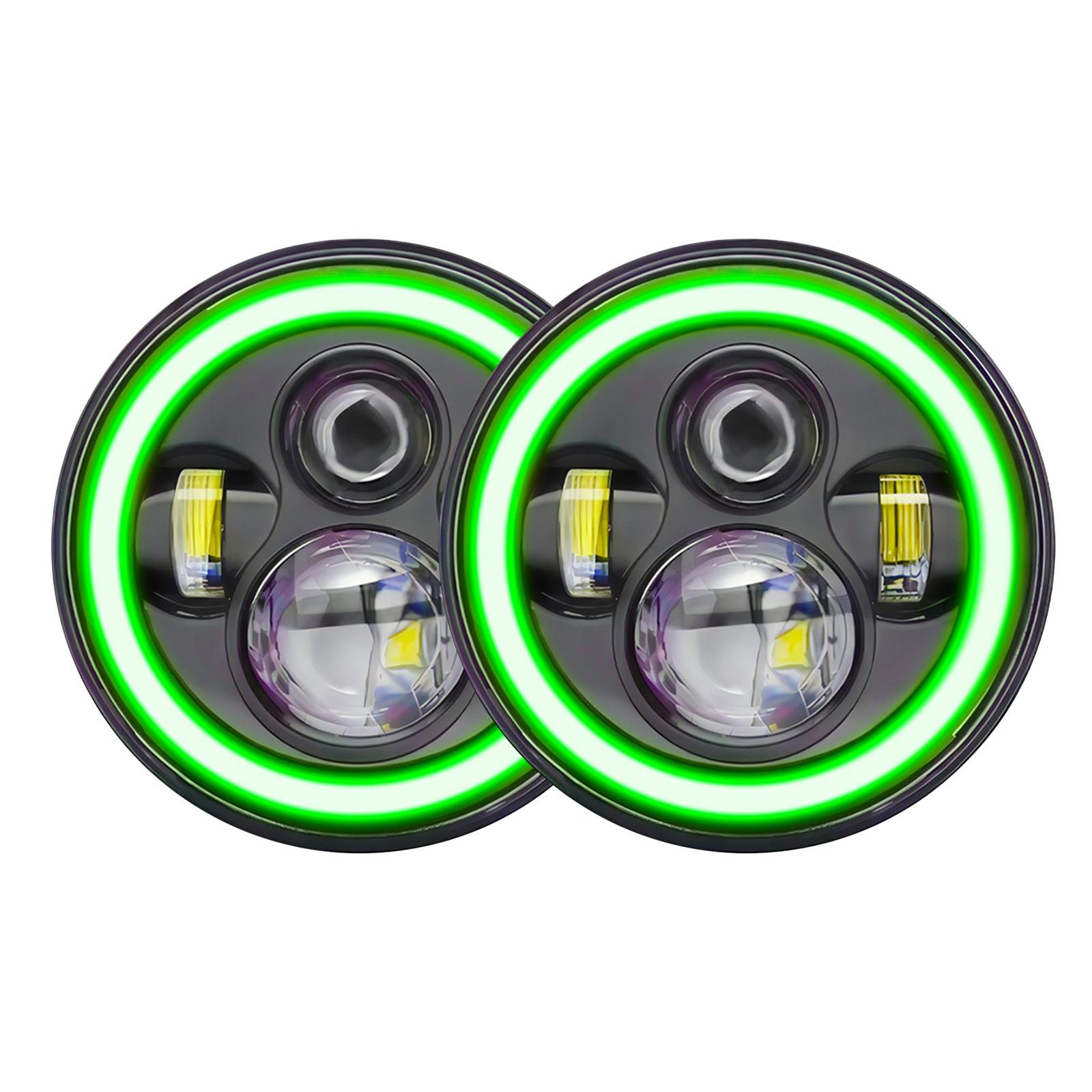 

2 шт., 7-дюймовые автомобильные, мотоциклетные, светодиодные фары с сигналом поворота DRL, ближний свет, дальний свет, красные угловые глаза, 7 дюймов 2pcs & green light чёрный