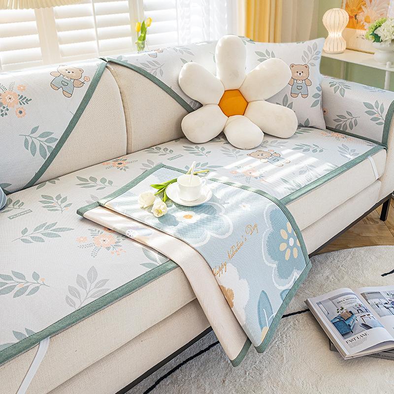 Cartoon Cooling Rattan Sofa Cushion Summer Mat Cool Pad Viscose Fiber Mat Washable Summer Sofa Cover Cushion Cover Towel Mat