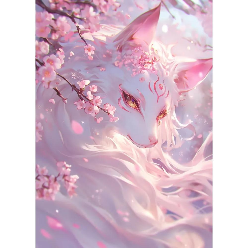 Fantasy Mystical Sakura Nine Tailed Fox Posters Japanese Cute Anime Gentle Prints Canvas Painting Wall Pictures Home Room Decor