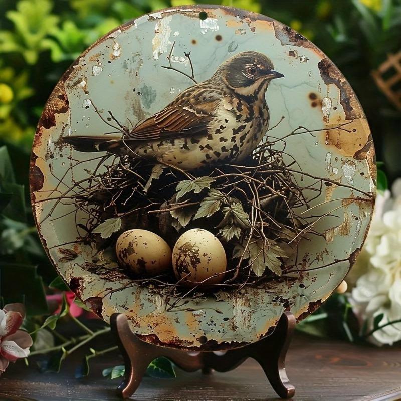 Rustic Bird Nest Decoration Aluminum Wall Art with UV Printed Bird and Eggs Perfect for Indoor and Outdoor Home Decor Ideas
