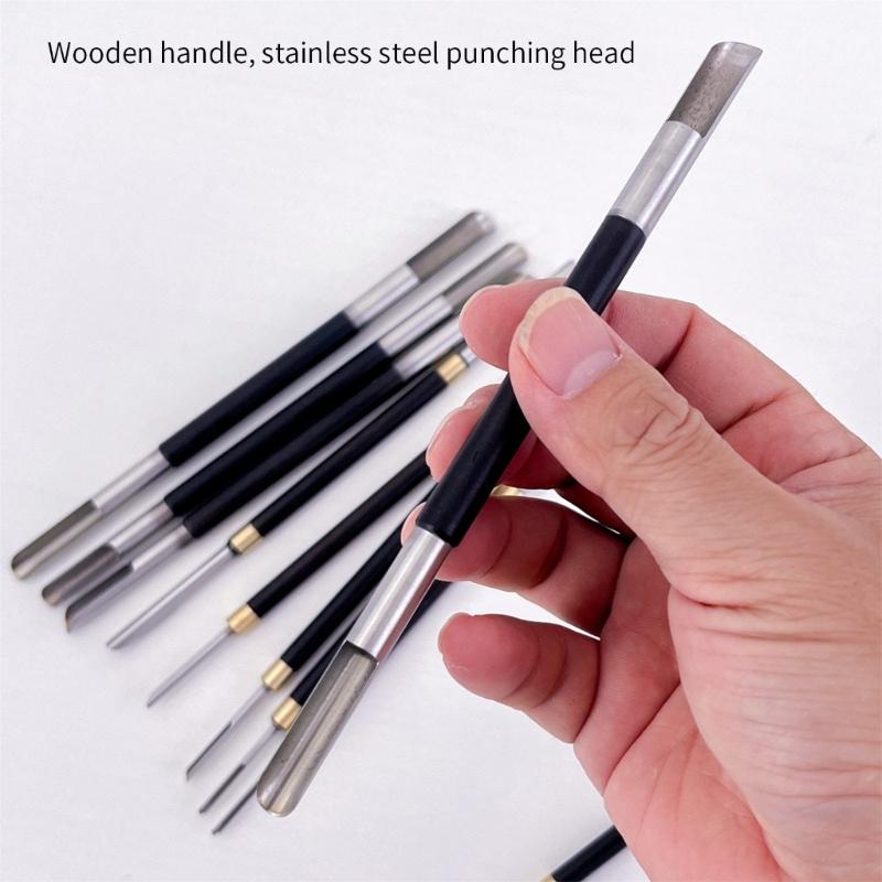 5Pcs Double Head Pottery Hole Puncher Carving Tool Wood Handle Stainless Steel Clay Sculpting Tool For Ceramic Crafting