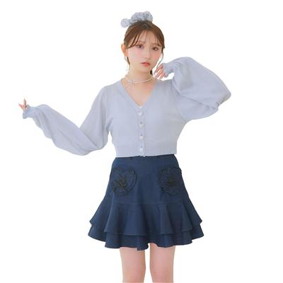 Yumetenbo (Yumetembo) Massenproduzierter Lame durchsichtiger kurzer Cardigan, Strickcardigan, Oberbekleidung, Damen, Langarm, Lieblingsfarbe, mädchenhaft