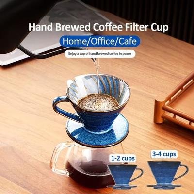 Filtro da Caffè in Ceramica Smaltata Blu Durevole Resistente al Calore Fatto a Mano Dripper per Caffè Pour-Over