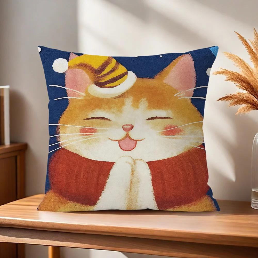 Cat Soft Pillow Case For Sofa Living Room Colorful Home Office Cartoon Decor Protective Cute Covers Kitten Without Pillow-Insert