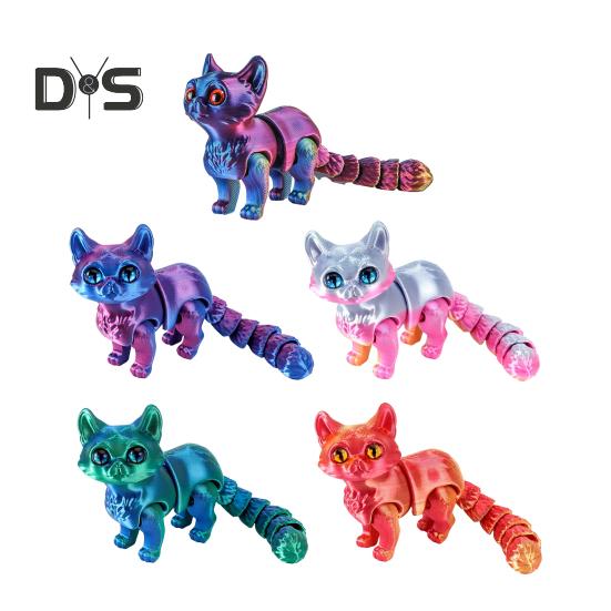 3D Printed Cat Ornament Articulated Cat Figurine with Flexible Limbs And Tail Desktop Pet Cat Fidget Toy for Adults Kids Home Office