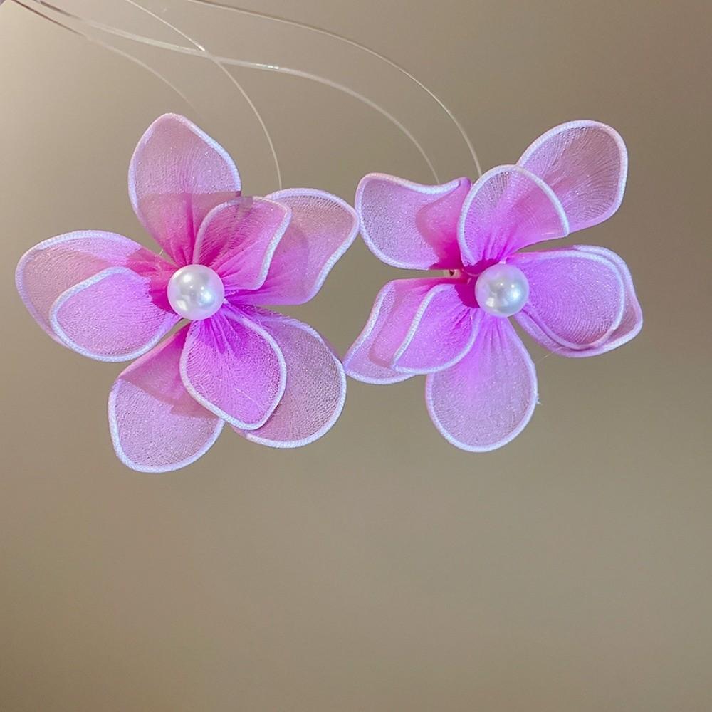 Big Floral Iron Mesh Flower Earrings Pearl Ladies Stud Earrings Women Floral Ear Studs Daily Wear