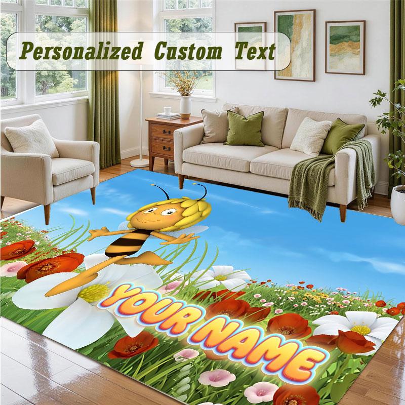 Crystal Velvet Square Rug Custom NameBing Bunny Pattern Non Slip Home Floor Decor Rug