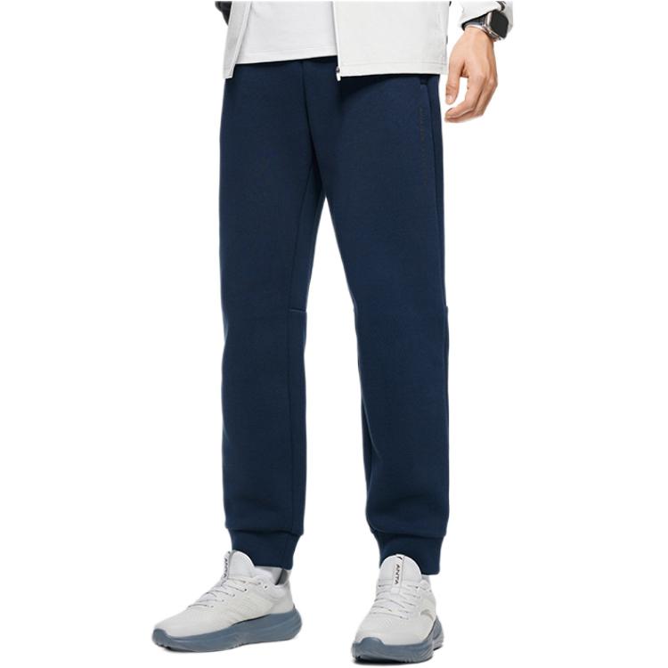 Anta Training Series Solid Color Mid Waist Cuffed Knitted Sports Pants Men Bottoms Midnight-Blue 152417306-2