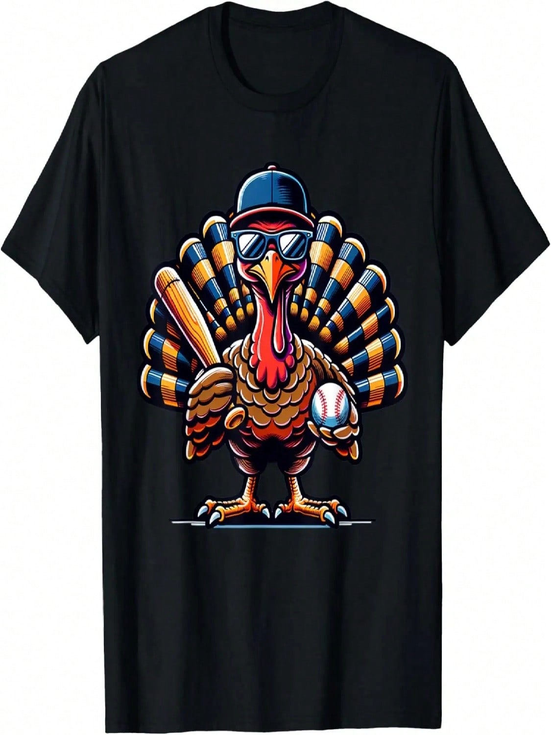 Turkey Playing Baseball Thanksgiving Baseball Lovers T-Shirt S разноцветный