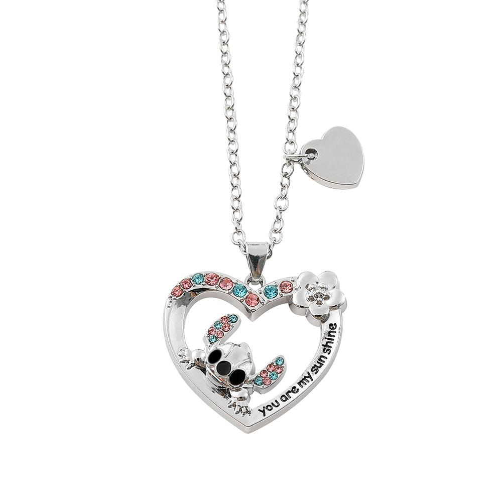 Cute Stitch Cartoon Pendant Necklace Jewelry Personality Sweater Chain with Filled Rhinestones for Women Gift