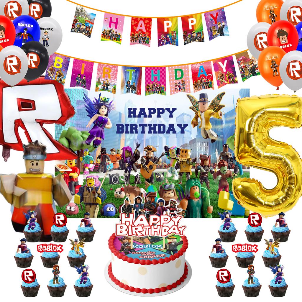 Birthday Party Decoration Pull Flag Banner Balloon Cake Topper Set Supplies Girls Kids Boys Favor ROBLOX baby shower game Round Sensory Compression 3