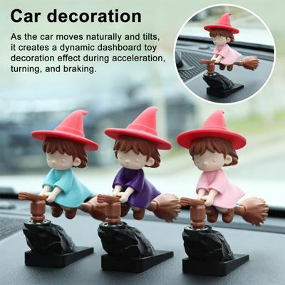 Witch Broomstick Dashboard Drift Ornaments Motion Activated Fun Drift Turn Car Dashboard Decor Mini Dynamic Interactive Automobile Interior