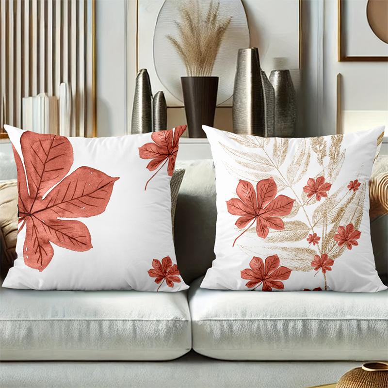Floral Leaf Pattern White Cushions for Home Decor Polyester Pillowcase, Sofa Decorative Cushion Cov Headboard Pillow