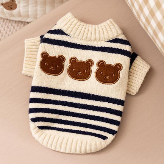 Dogs Striped Sweater Cute Bear Pattern Knitted Pullover Stretchy Warm Winter Puppy Clothes for Small Dogs Cats French Bulldog Chihuahua