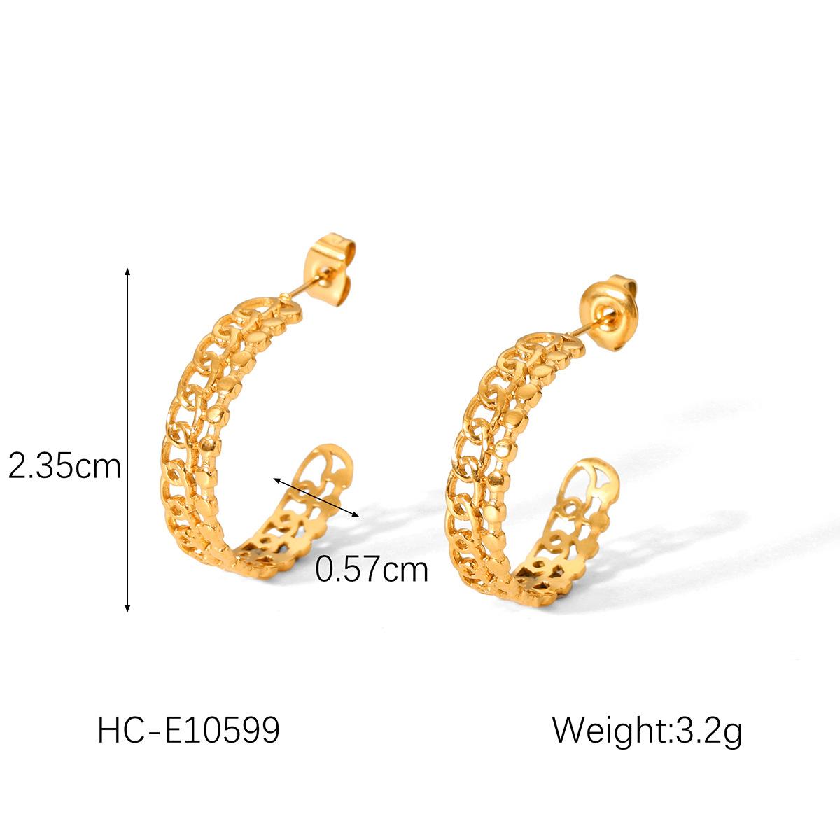 

Fashionable geometric hollow-out earrings for women, non-fading stud design, C-shaped titanium steel ear jewelry