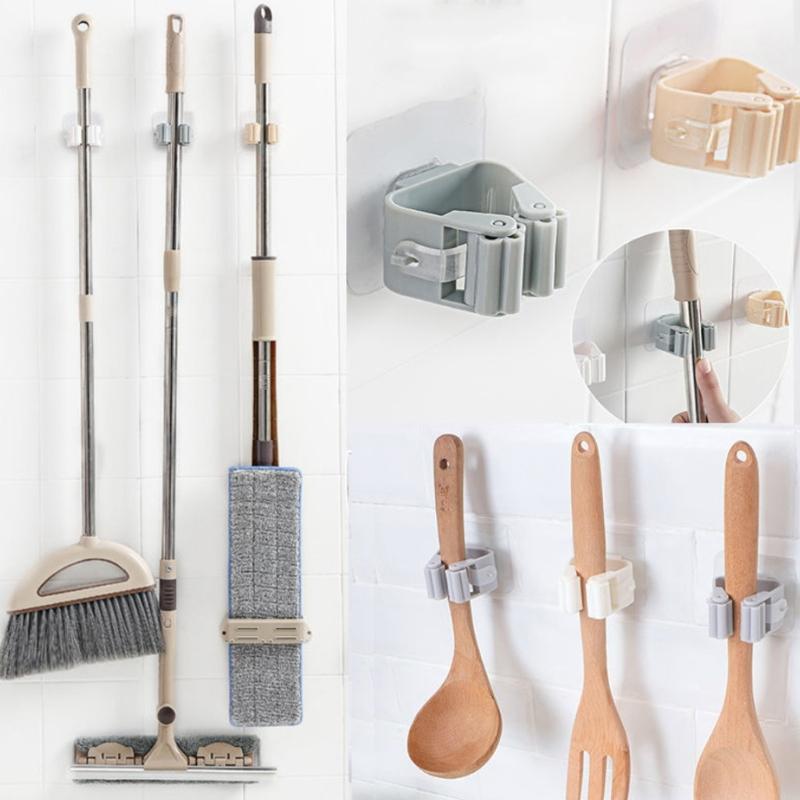 Väggmonterad Moppklämma Borste Sopborste Hållare Ställ Sömlös Krok Badrum