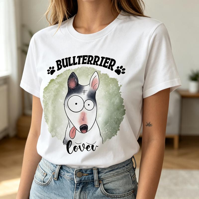 Vintage Bullterrier Lover Tee Cute Bullterrier Dog Face Print Unisex Unisex Cotton Short Sleeve Trendy Streetwear For Dog Owners