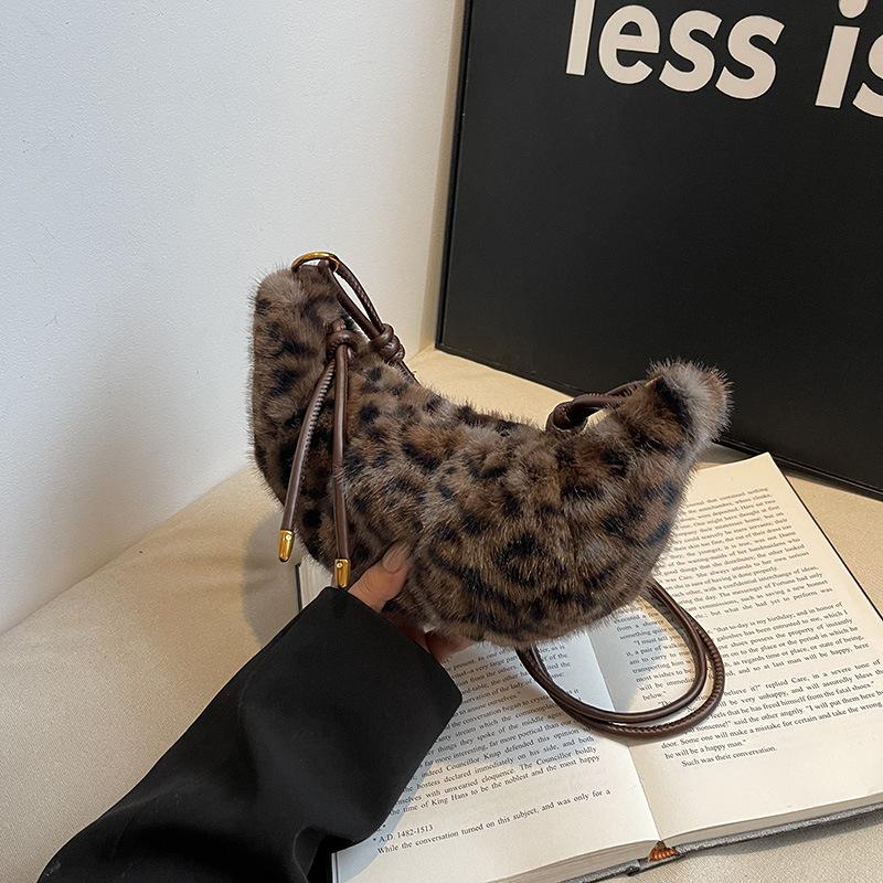 

Ретро плюшевая сумка через плечо женская сумка осень и зима новая леопардовый принт модная сумка-пельмень под мышкой популярная сумка-мессенджер коричневый