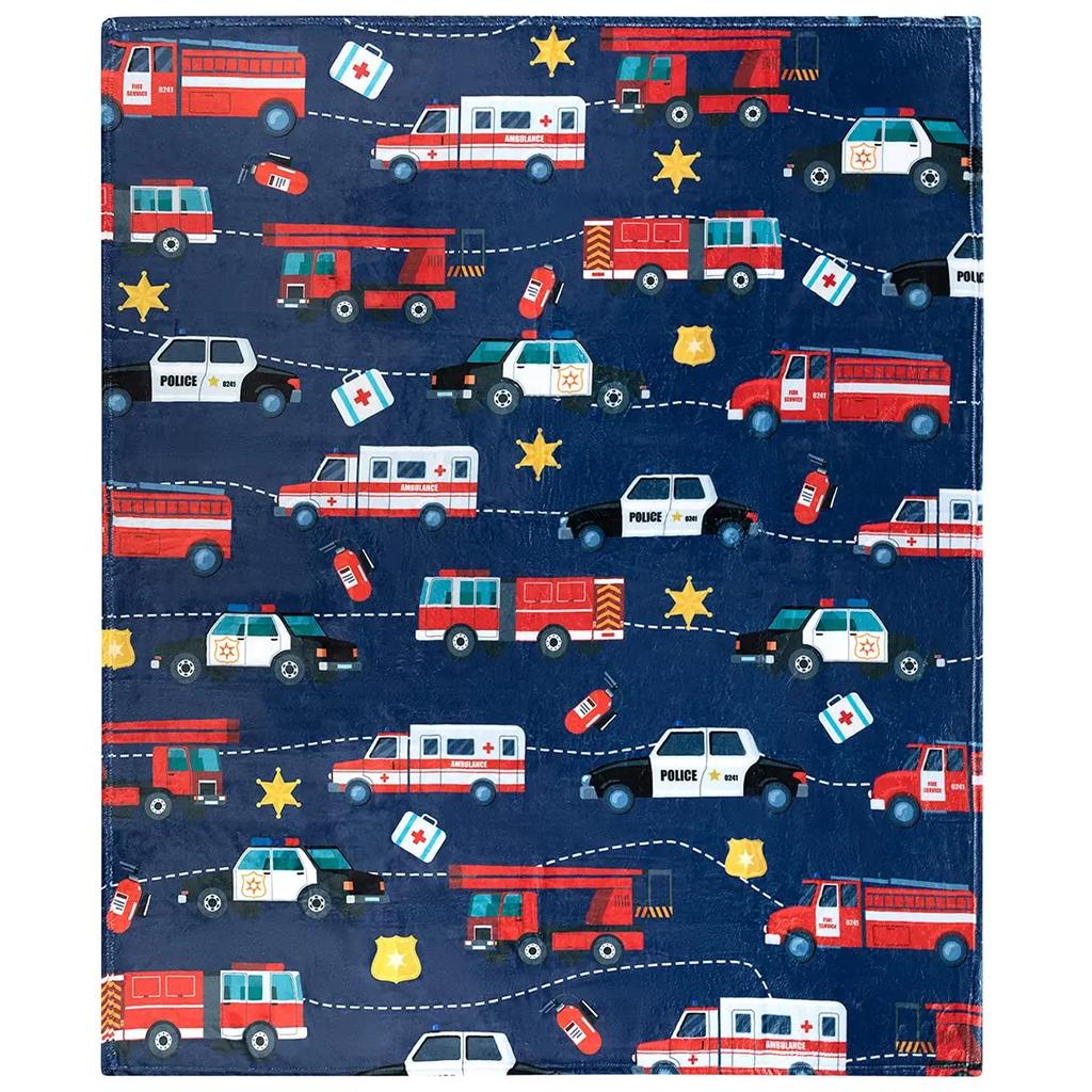 Red Cartoon Fire Truck Car Throw Blanket Fire Fighting Equipment Fire Extinguisher Flannel Blankets for Boys Girls Birthday Gift