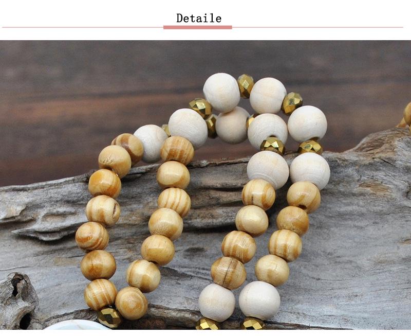 Handmade Bohemian Wooden Bead Necklace with Peace Symbol Pendant and Tassel
