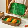 Kunststoff Serviertablett Imitation Holz Aufbewahrungstablett Obst Dessertteller Retro Begonienblume Organizer Tablett Teetablett