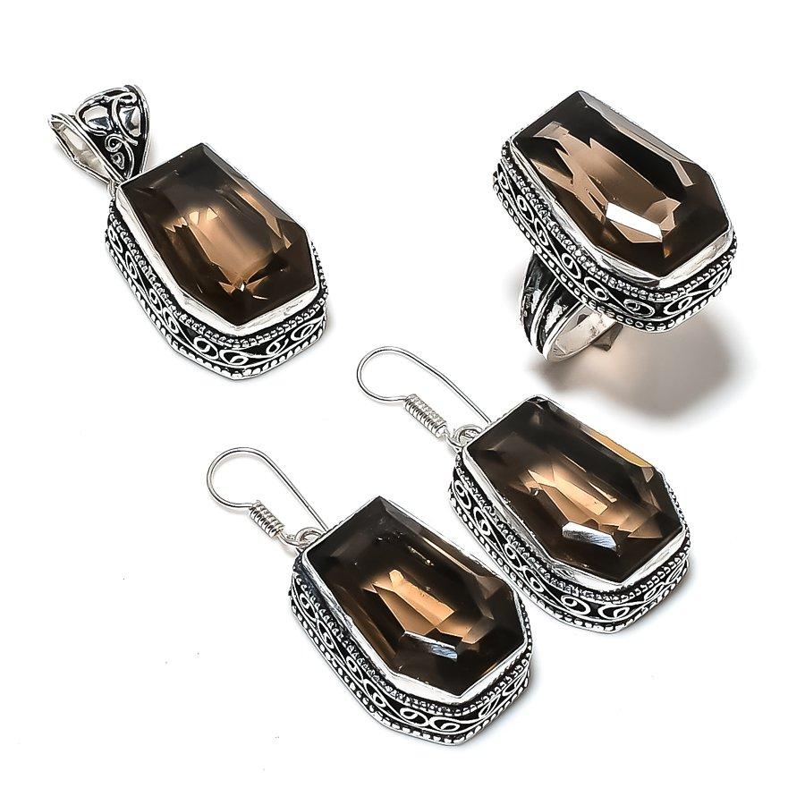 Přírodní kouřový topaz drahokam ručně vyrobená sada šperků ze sterlingového stříbra 925 t5g10