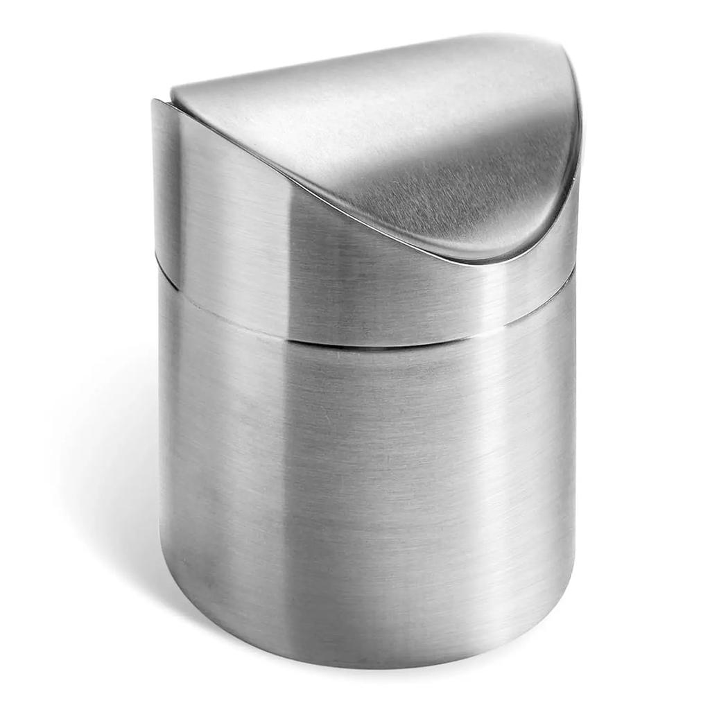 Mini Trash Can with Lid, Garbage Bin Brushed Stainless Steel Desk Trash Can for Bathroom, Office, Kitchen, Coffee Table