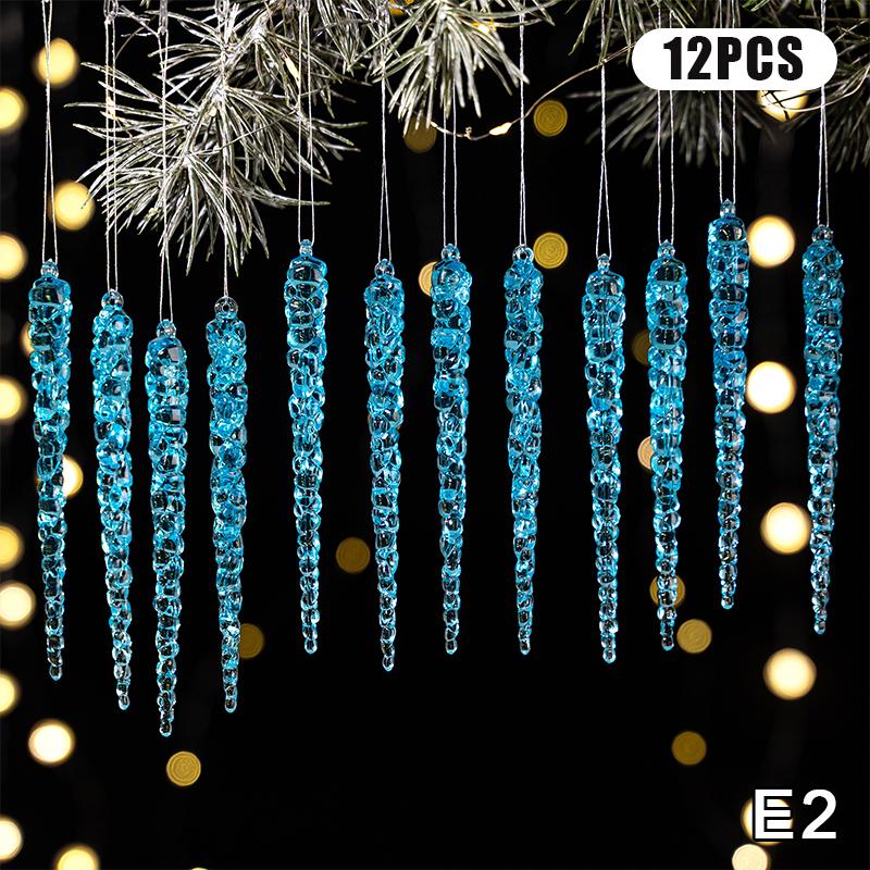 Clear Acrylic Christmas Tree Decorations Christmas Hanging Ornaments Snowflake & Icicle Hanging Decor New Year Party Decorations