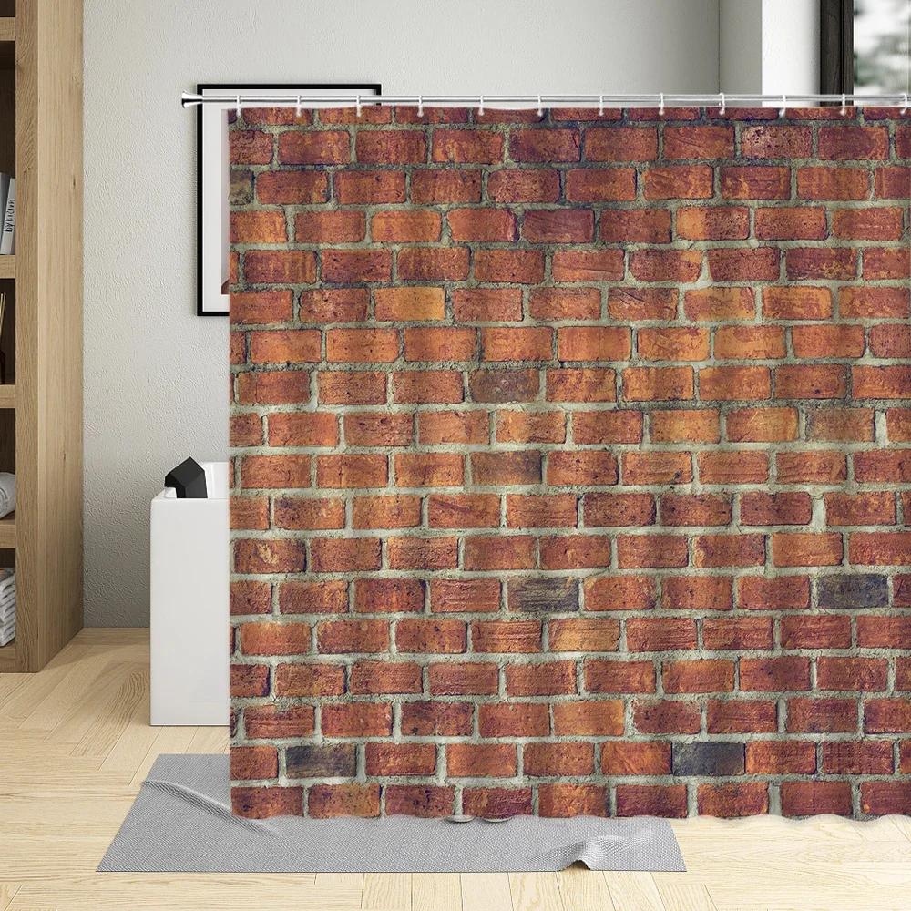 Seamless Brick Wall Building Shower Curtain Waterproof Bathtub Polyester Fabric Bathroom Curtains With Hooks Home Decor Screen