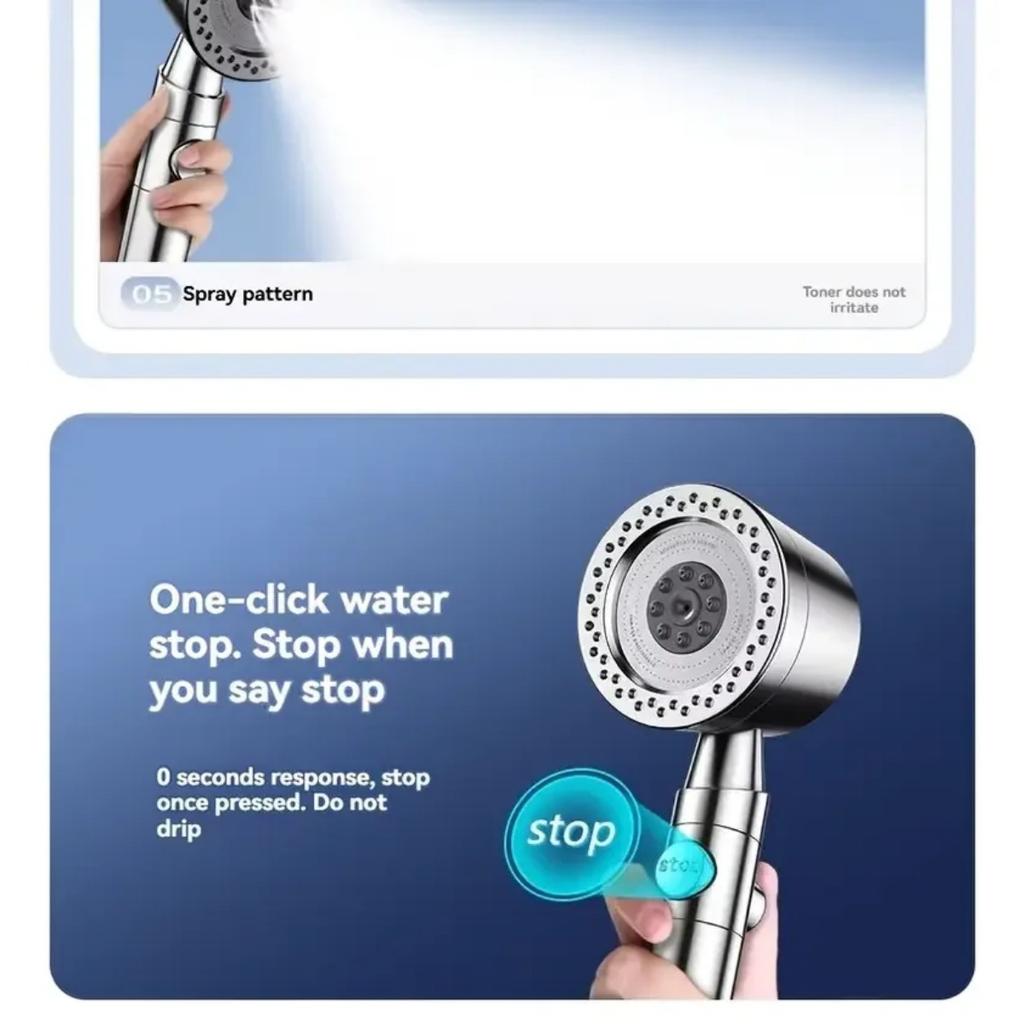 High Pressure Water Saving Filter Shower Head 5 Modes Handheld Shower Head One Button Stop Bathroom Accessories