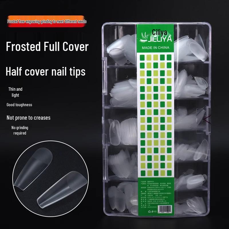 

Jieliya Pre-Etched Frosted Nail Tips - Clear Short Extensions, Full/Half Cover