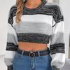Vintage Streifenmuster Lockerer Cardigan Pullover Langarm Rundhalsausschnitt Strickware Herbst Winter