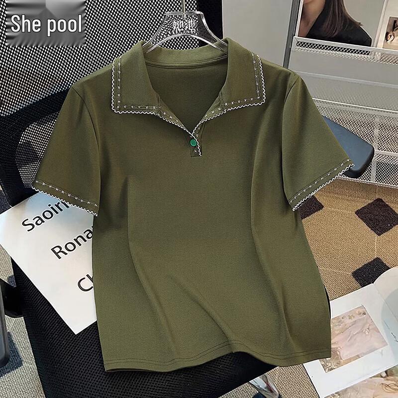 Women s Polo Collar Short Sleeve T-Shirt with Contrast Embroidery L