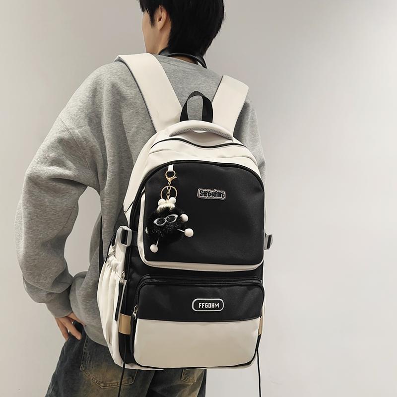 Men's Contrast Color Backpack Women's Large Capacity Backpack Student Schoolbag