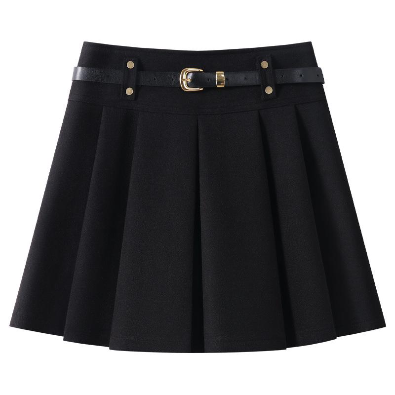 

Женская серая плиссированная миди-юбка из смесовой шерсти 2024 – с высокой талией А-силуэта для осени/зимы 2XL чёрный