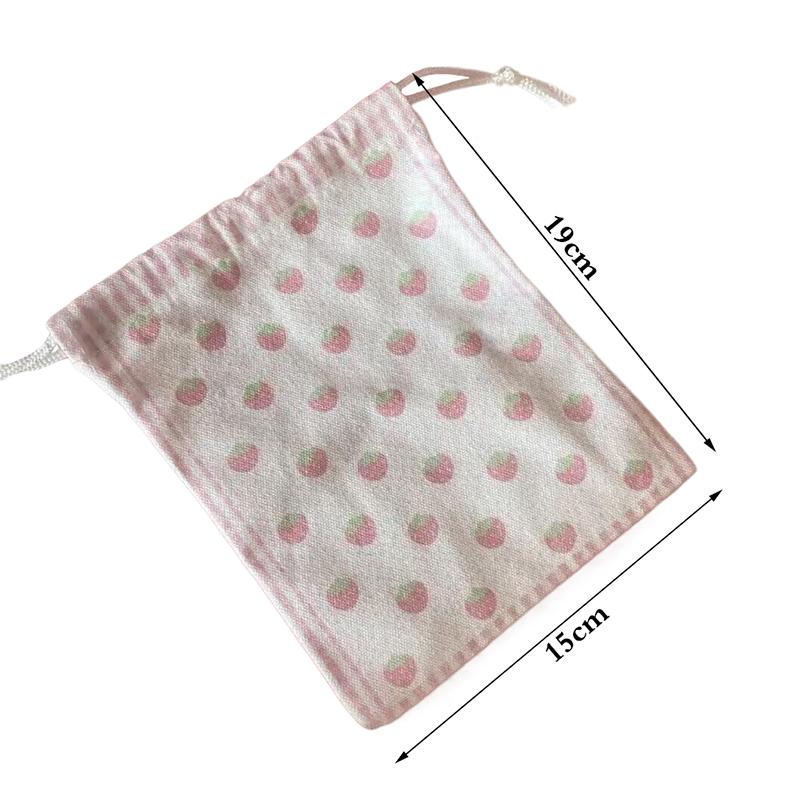 Strawberry Musical Note Drawstring Bag Large Capacity Portable Coin Purse Gift Cartoon Makeup Storage Pouch