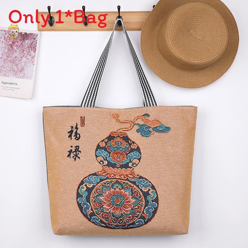 Elephant Hello Kitty Butterfly Embroidered Canvas Tote Bag With Seamed Stitching For Daily Use