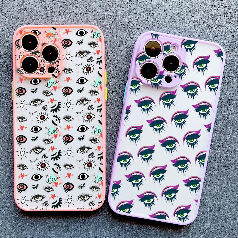 Creative Eyes Eyelash Phone Case For iPhone 11 12 13 Mini Pro Max 15 Pro Max 14 16 Pro Max Plus X XS XR 7 8 Plus SE2 Back Covers
