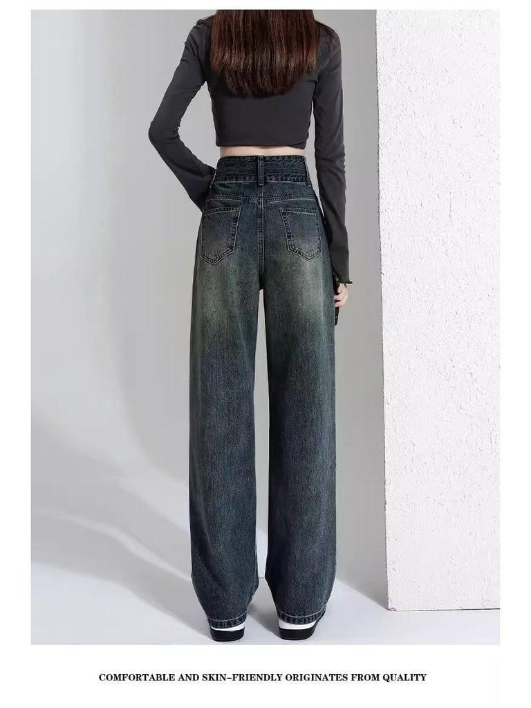 Women's Fleece-Lined Wide-Leg Jeans: New 2024 Autumn/Winter Petite Style, Thickened and Straight-Leg Design.