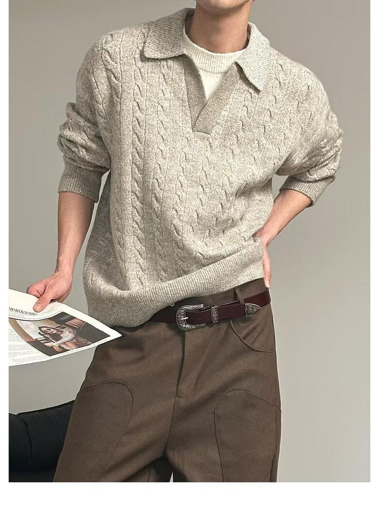 Herren Maillard-Farbe Zweiteiliger Strickpullover - High-End Herbst/Winter Revers-Pullover