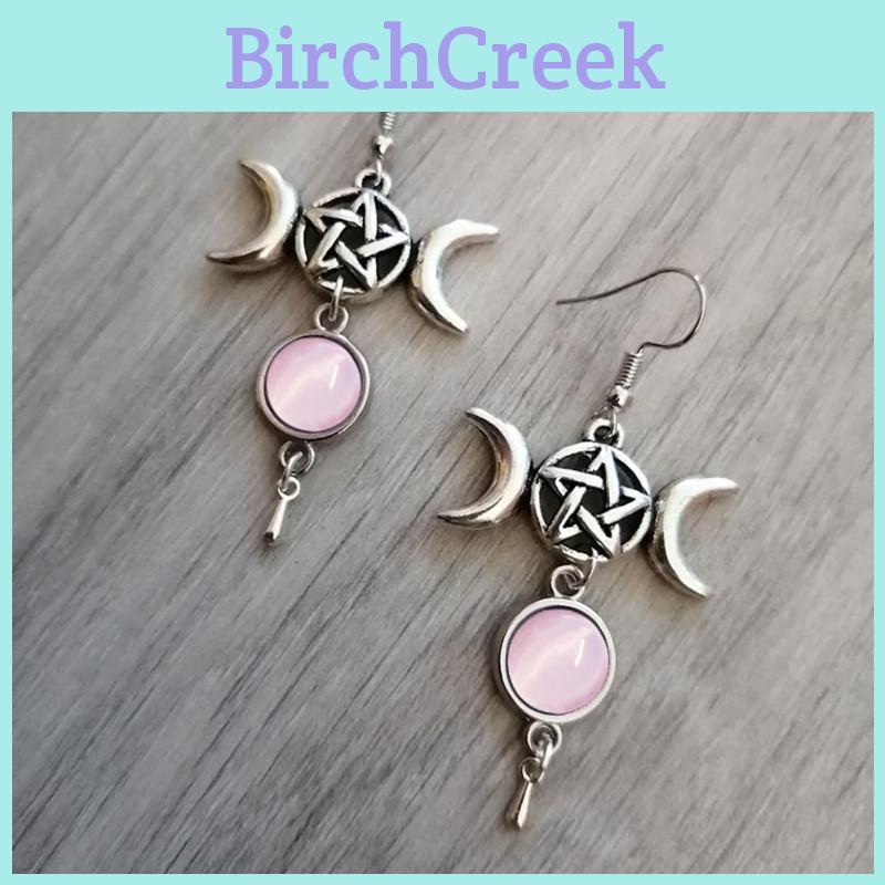 Natural Moon Long Chain Drop Earrings With Geometric Alloy Design For Fashionable Women