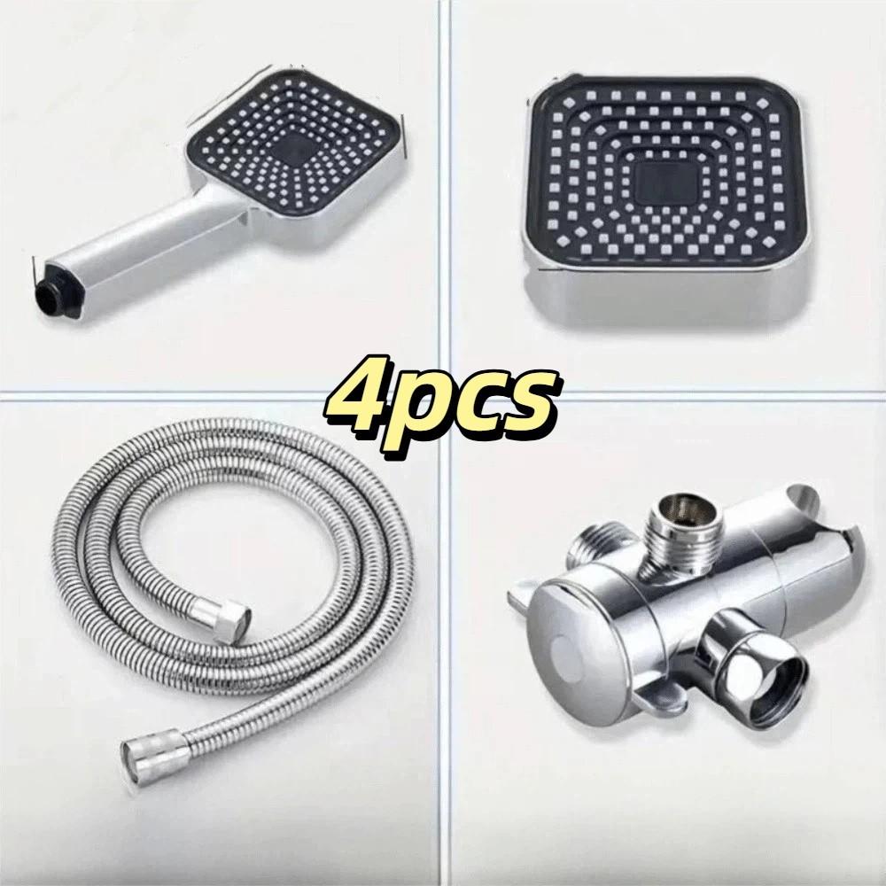 Square Design Square Handheld Shower Set Flexible Hoses Three-way Water Distributor Daily Use