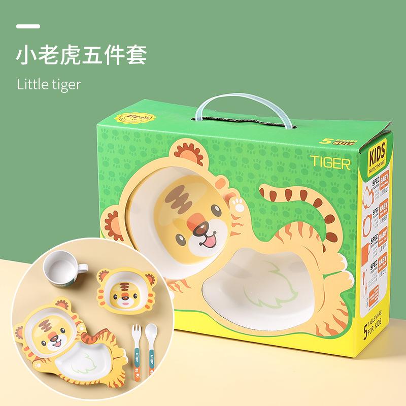 

Детский набор столовых приборов из бамбукового волокна с рисунком из мультфильма, разделенная тарелка, миска для кормления, чашка, ложка и вилка, экологически чистая посуда