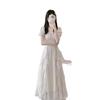 French square collar sweet and gentle fairy style dress women's summer new women's clothing waist thin medium and long skirt