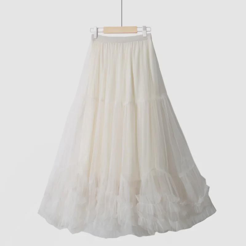 Super Fairy Multi-Layer Cake Dance Mesh Skirt - Medium-Length Puffy Swing Gauze Skirt