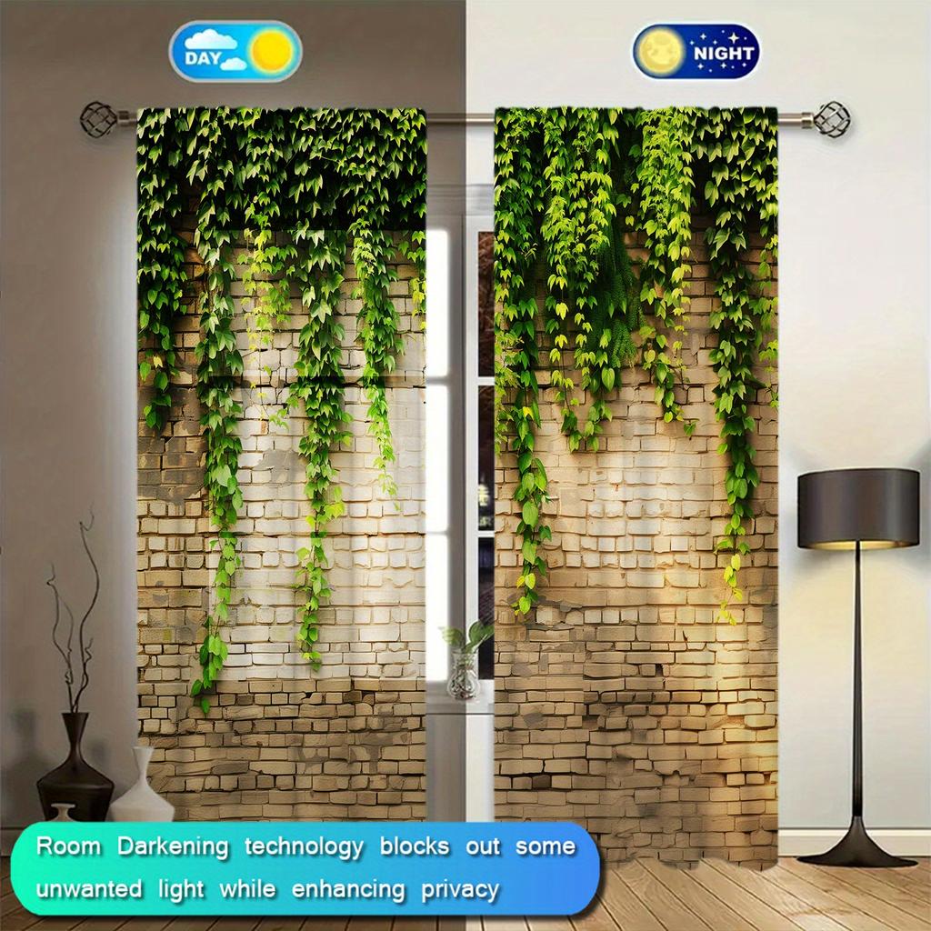 2pcs Ivy Printed Window Curtains for Home Decor - Rod Pocket Window Treatment for Bedroom   Office   Kitchen and Living Room