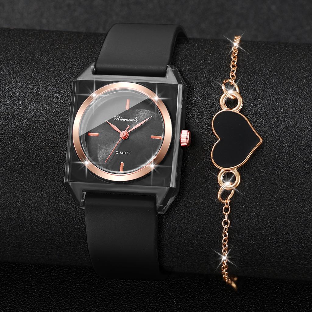 Xiaomi 6PCS Fashion Rectangle Women Watches Heart Bracelets Set Silicone Band Ladies Quartz Wristwatches Relogio Feminino(Without Box)