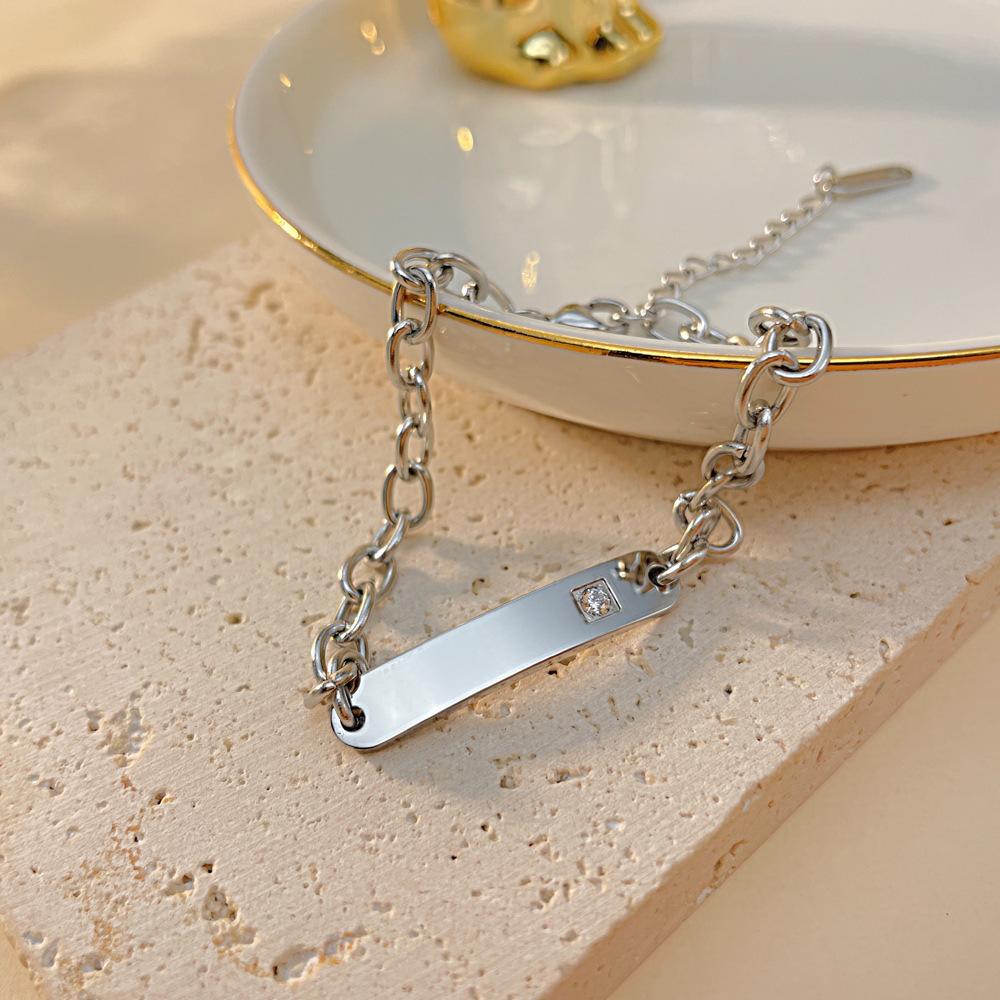 Punk Custom Text Name Zircon Stainless Steel Bracelet For Women Personalized Smooth Engrave Logo Id Bracelets Gift Jewelry