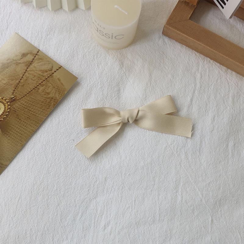 Beige Satin Ribbon Hair Set: French Bow, Japanese Sweet Style Hair Rope, Double Ponytail Clip, Bangs Accessory