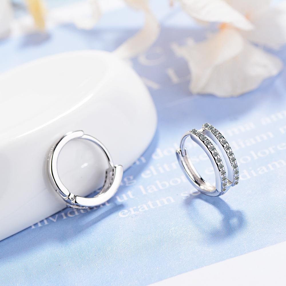 Stamp 925 Sterling Silver Crystal Circle Earring for Women Making Jewelry Gift Wedding Party Engagement